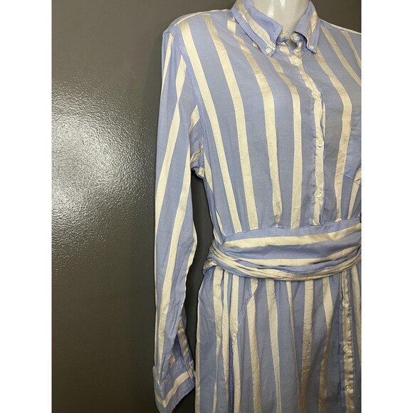 GANT Rugger Shirt Dress Womens Large Blue White Striped Belted Button Front - Picture 4 of 15